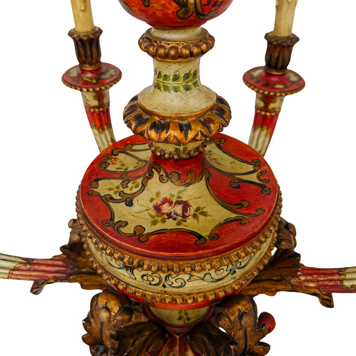 Italian Florentine Rococo Style Polychrome & Giltwood Chandelier
