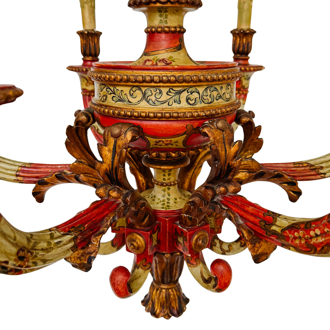 Italian Florentine Rococo Style Polychrome & Giltwood Chandelier