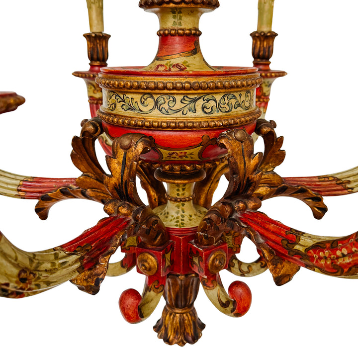 Italian Florentine Rococo Style Polychrome & Giltwood Chandelier