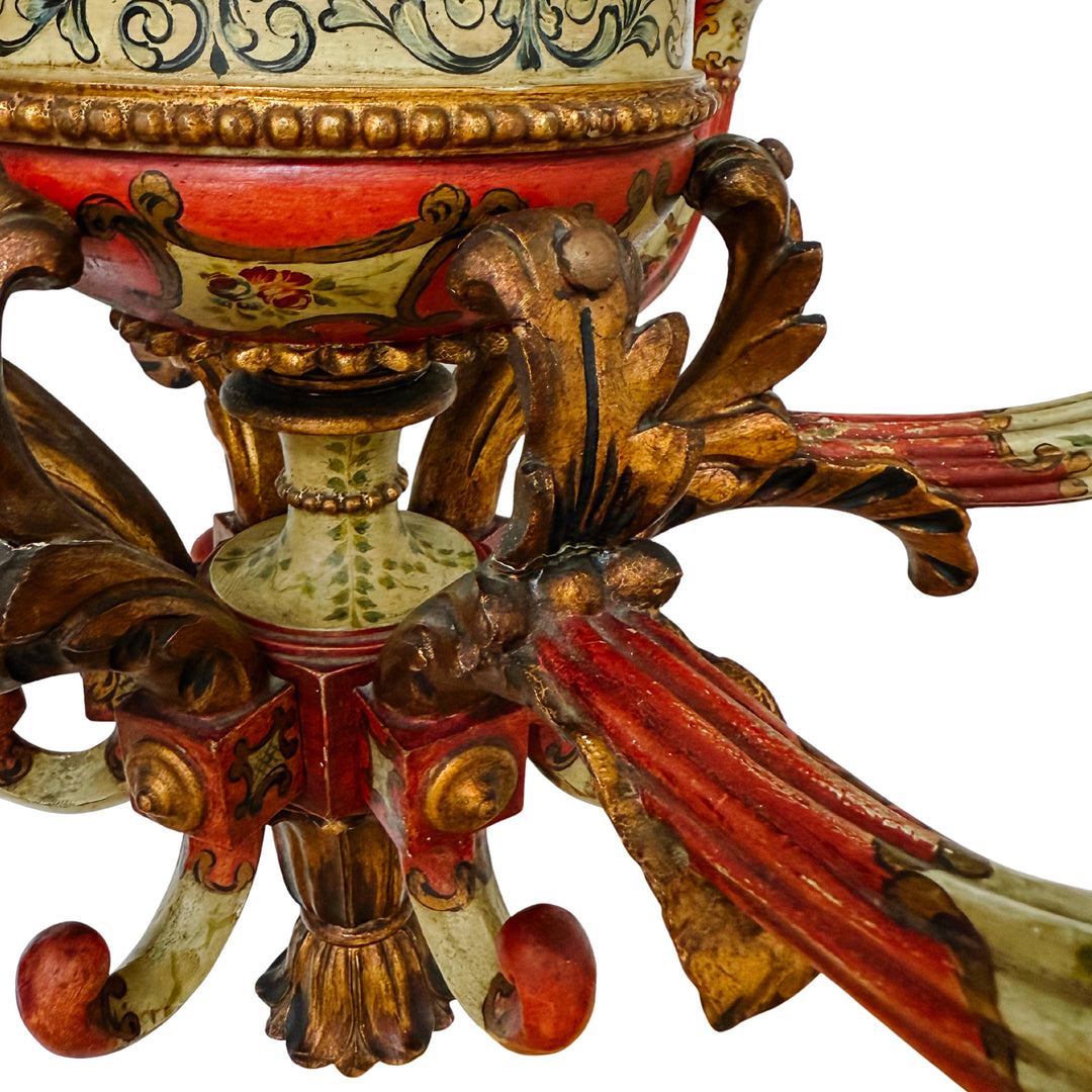 Italian Florentine Rococo Style Polychrome & Giltwood Chandelier
