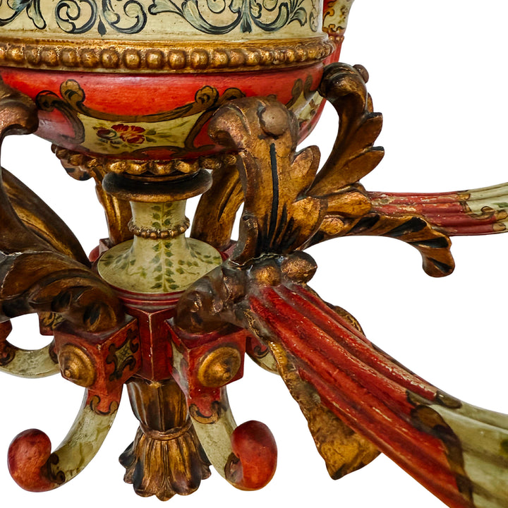 Italian Florentine Rococo Style Polychrome & Giltwood Chandelier
