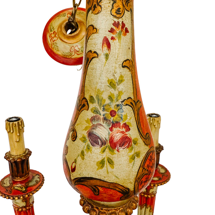 Italian Florentine Rococo Style Polychrome & Giltwood Chandelier