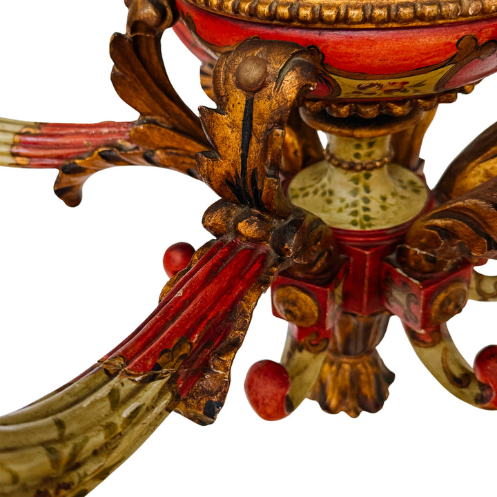 Italian Florentine Rococo Style Polychrome & Giltwood Chandelier