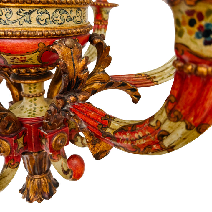 Italian Florentine Rococo Style Polychrome & Giltwood Chandelier