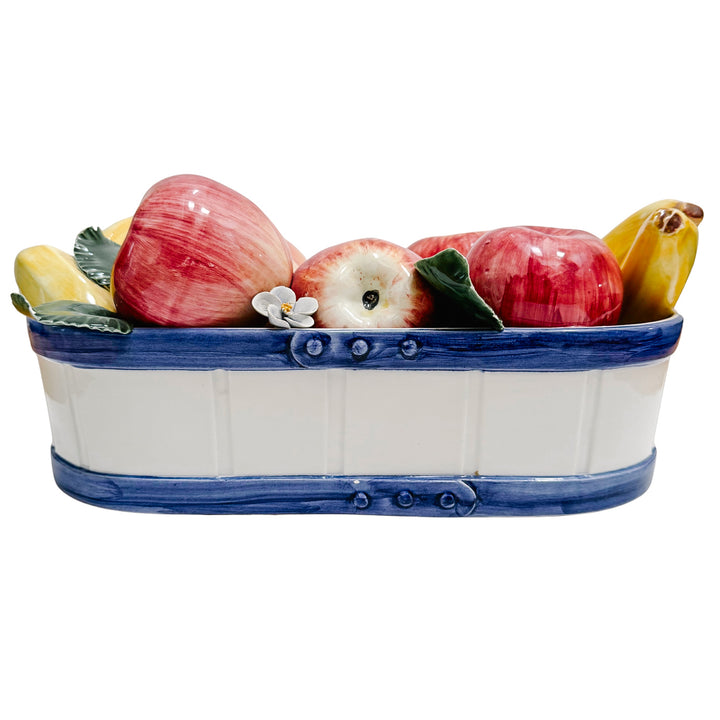 Italian Glazed Ceramic Apples & Bananas Basket Centerpiece