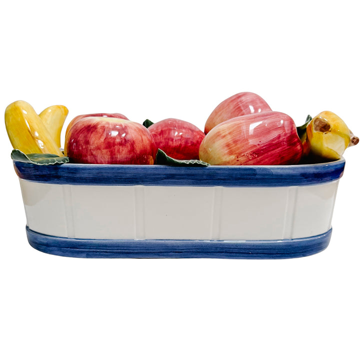 Italian Glazed Ceramic Apples & Bananas Basket Centerpiece