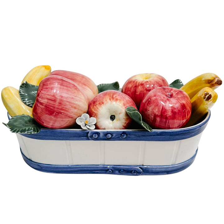 Italian Glazed Ceramic Apples & Bananas Basket Centerpiece
