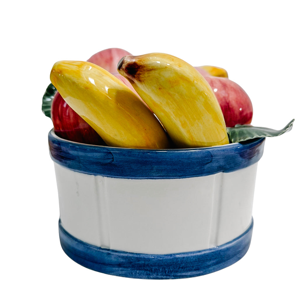 Italian Glazed Ceramic Apples & Bananas Basket Centerpiece