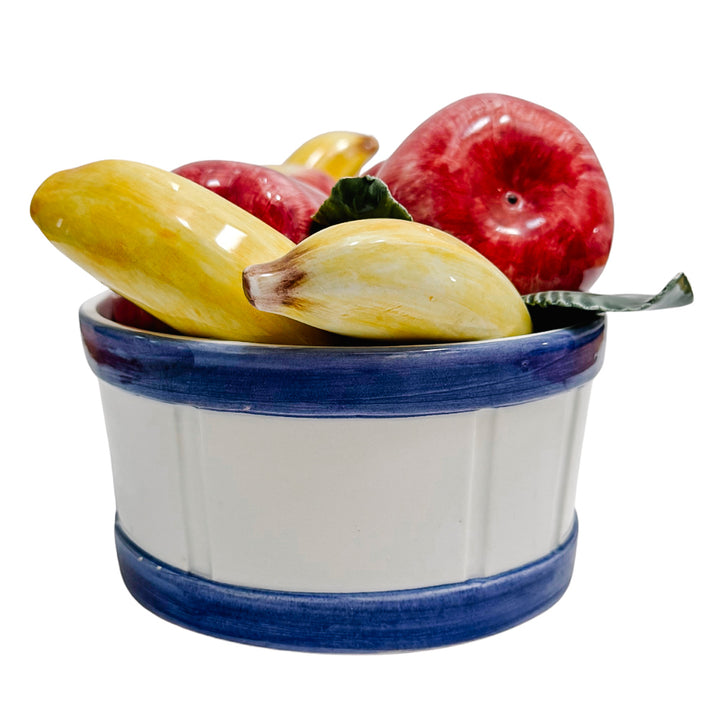 Italian Glazed Ceramic Apples & Bananas Basket Centerpiece