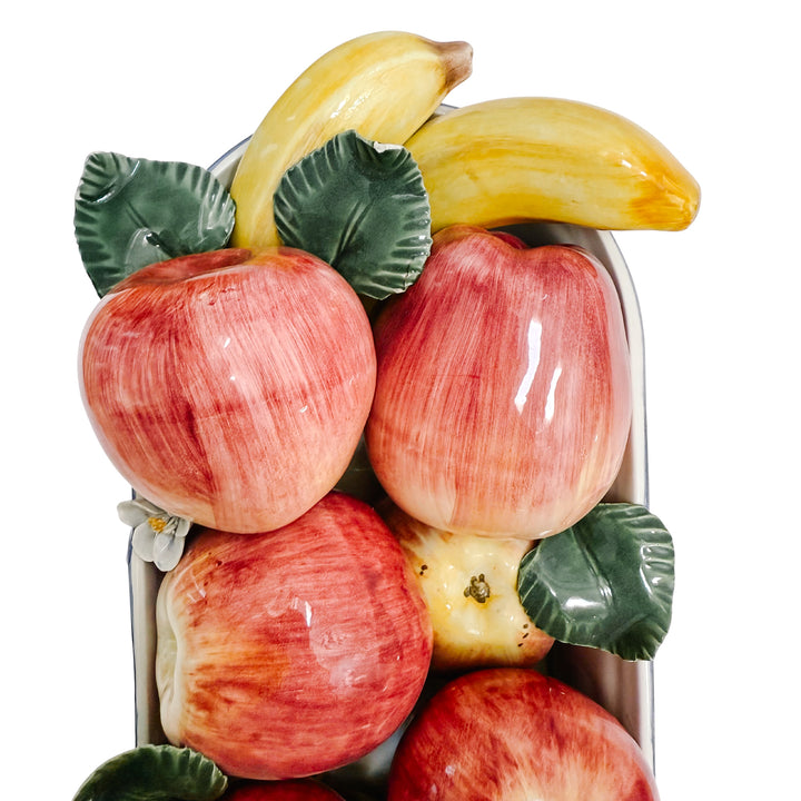 Italian Glazed Ceramic Apples & Bananas Basket Centerpiece