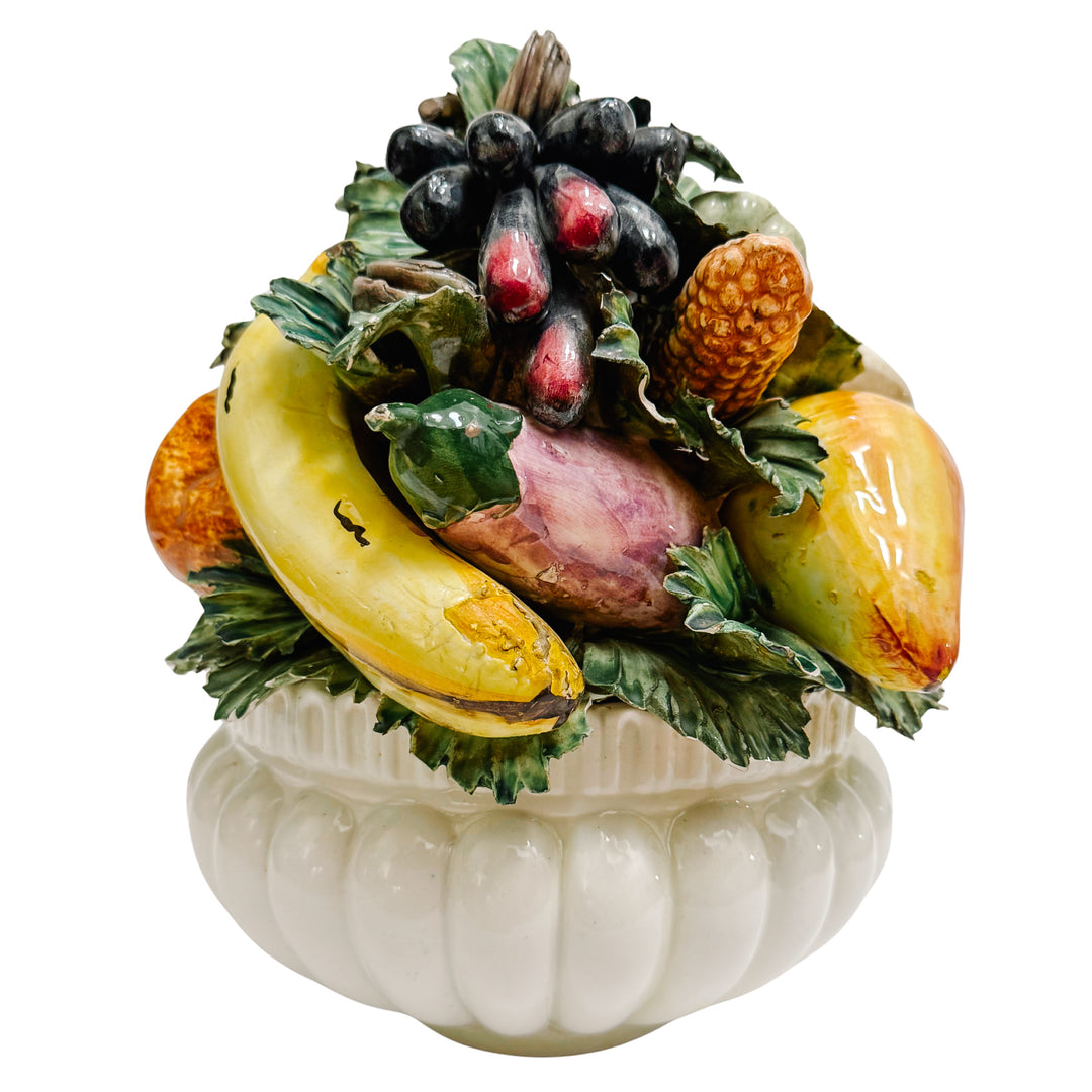 Italian Glazed Majolica Mixed Fruit & Veggies Topiary Centerpiece