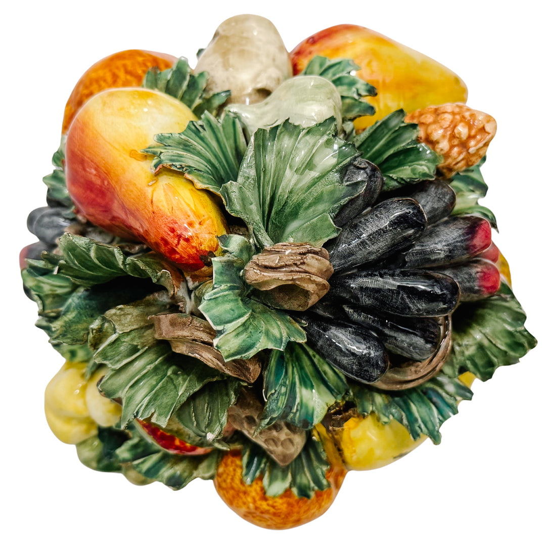Italian Glazed Majolica Mixed Fruit & Veggies Topiary Centerpiece