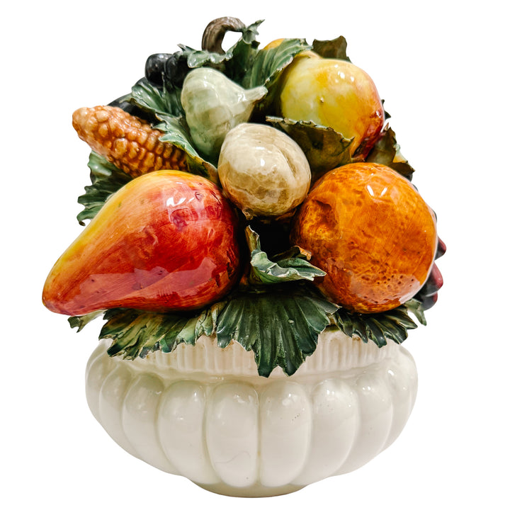 Italian Glazed Majolica Mixed Fruit & Veggies Topiary Centerpiece