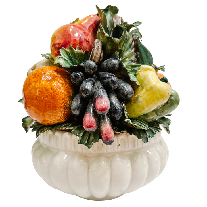 Italian Glazed Majolica Mixed Fruit & Veggies Topiary Centerpiece