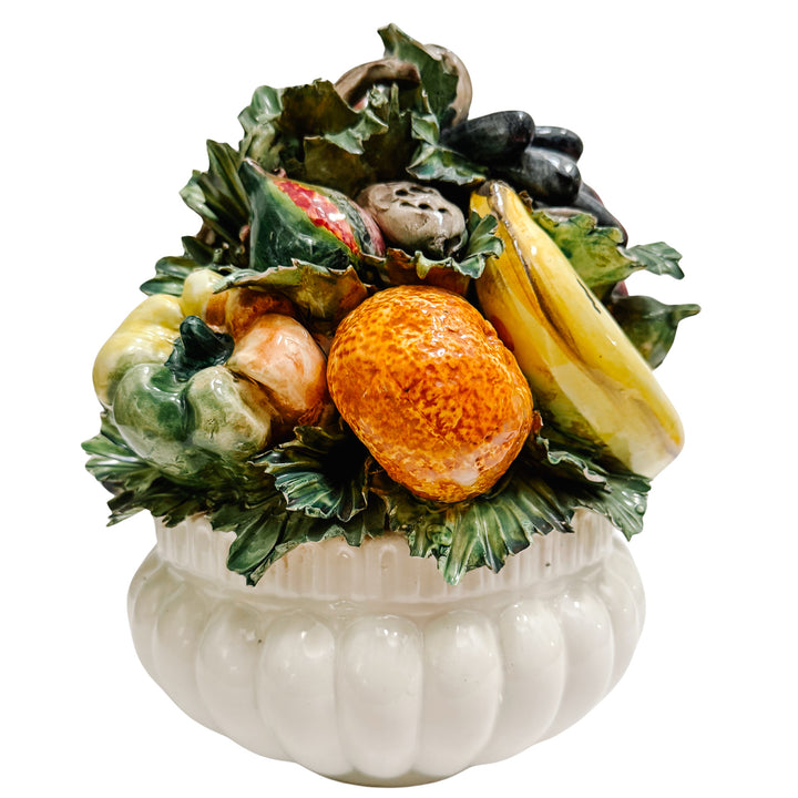 Italian Glazed Majolica Mixed Fruit & Veggies Topiary Centerpiece