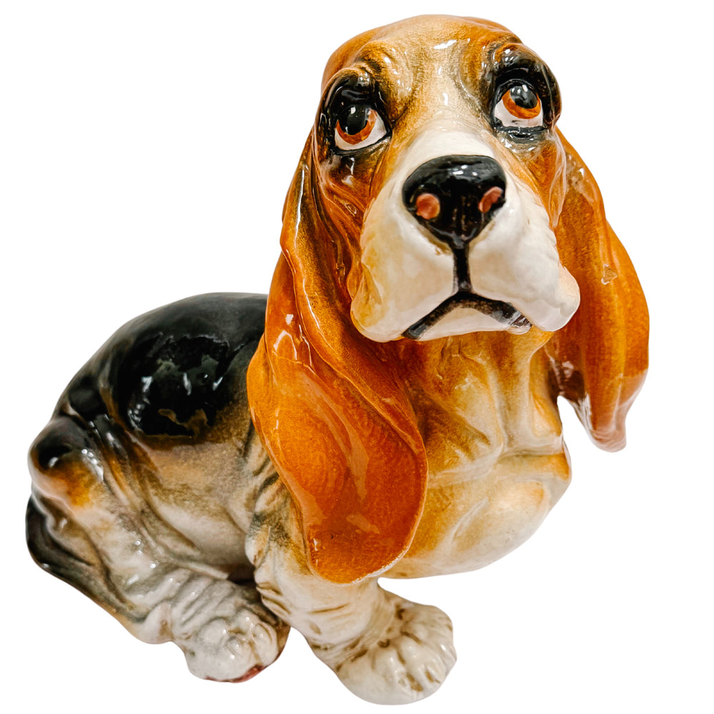 Italian Glazed Terracotta Basset Hound Dog Statue