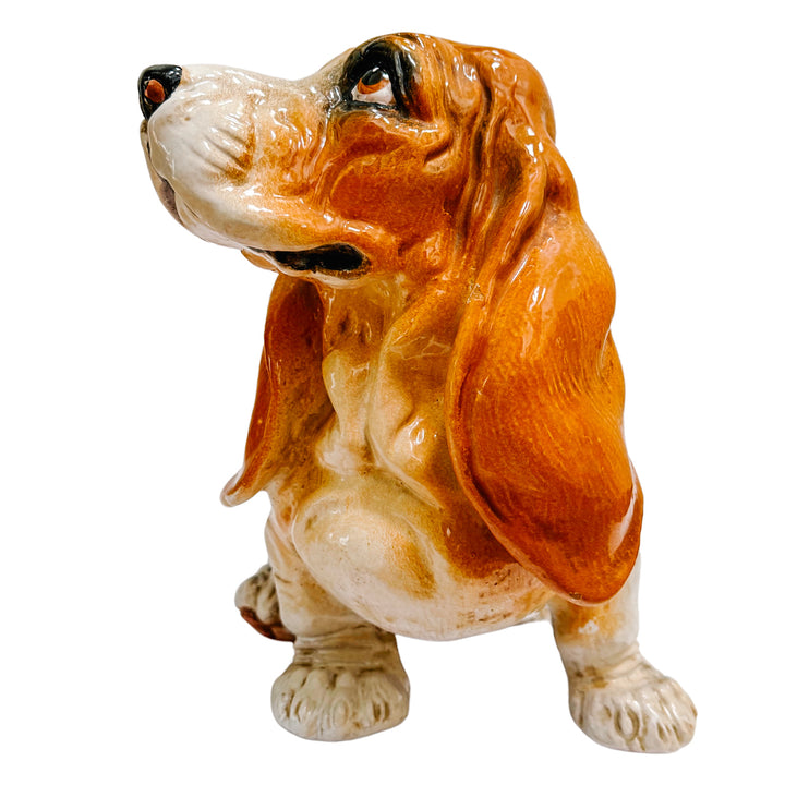 Italian Glazed Terracotta Basset Hound Dog Statue
