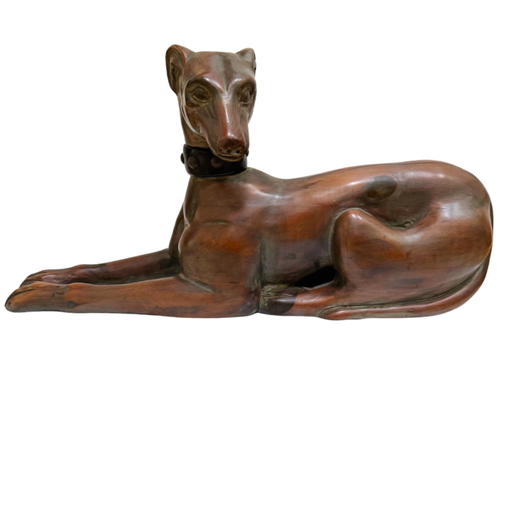 Italian Greyhound Dog Hand Carved Wood Sculpture on Stand