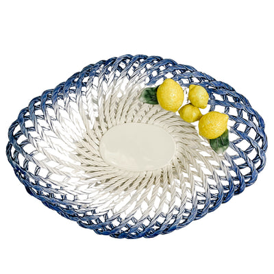 Italian Hand-Painted Ceramic Basket Bowl With Lemons