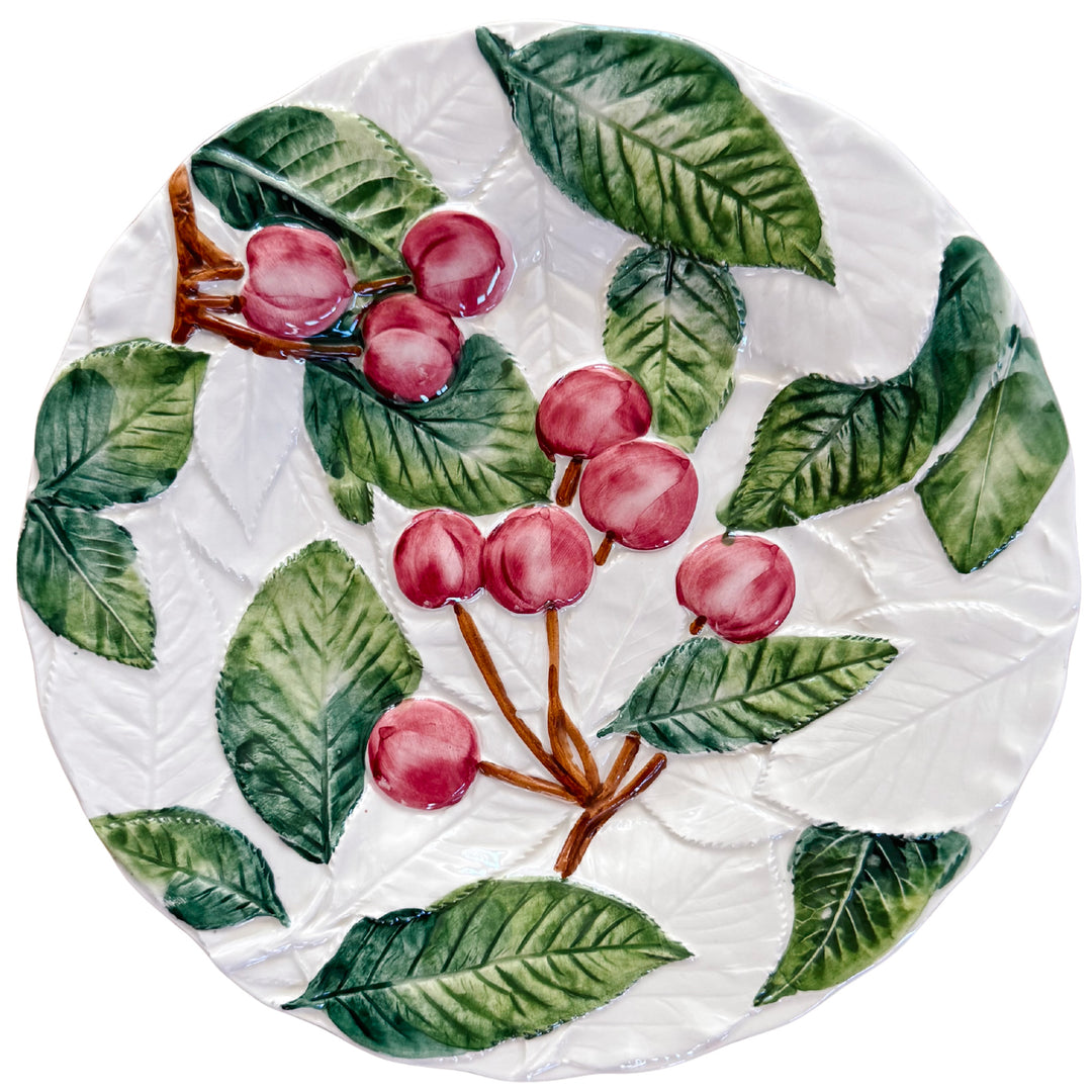 Italian Majolica Embossed Hand-Painted Cherry Plate