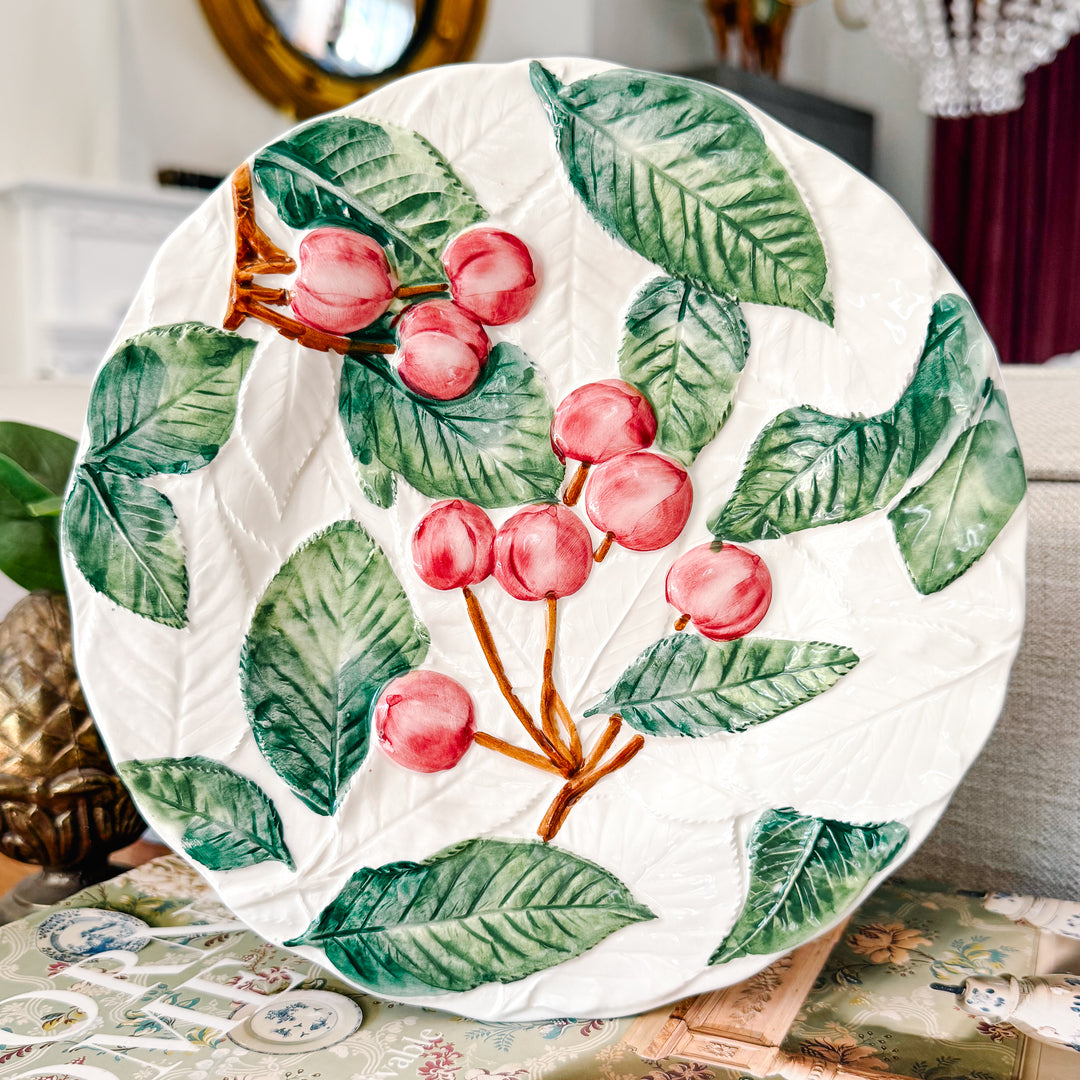 Italian Majolica Embossed Hand-Painted Cherry Plate