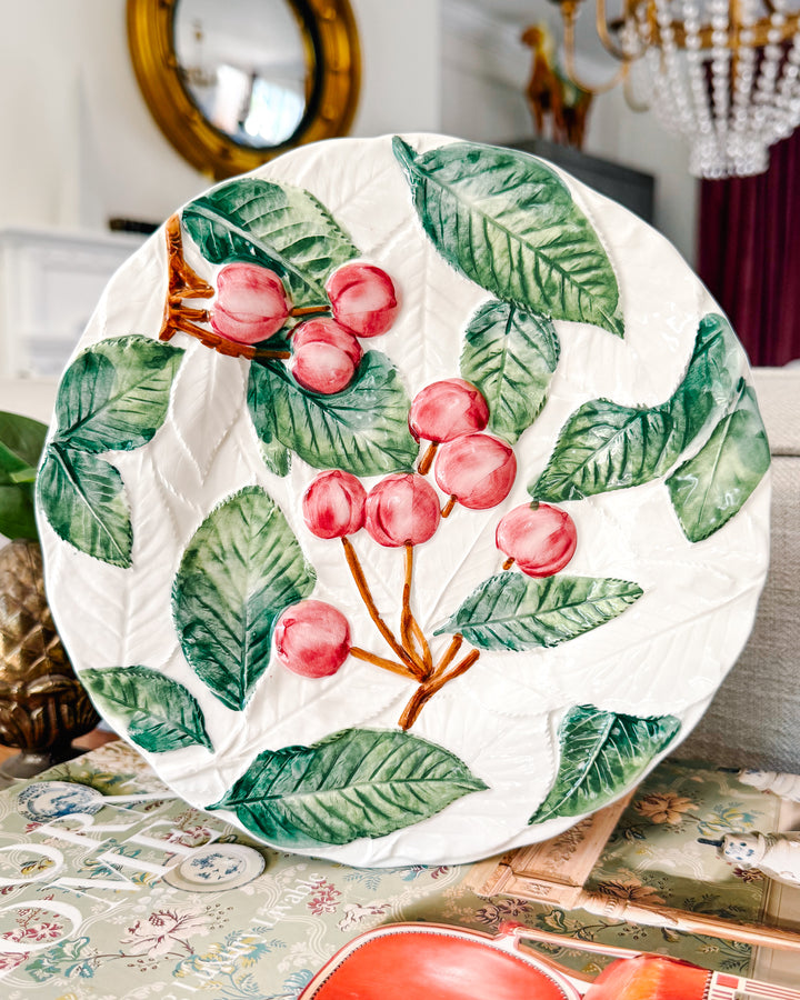 Italian Majolica Embossed Hand-Painted Cherry Plate