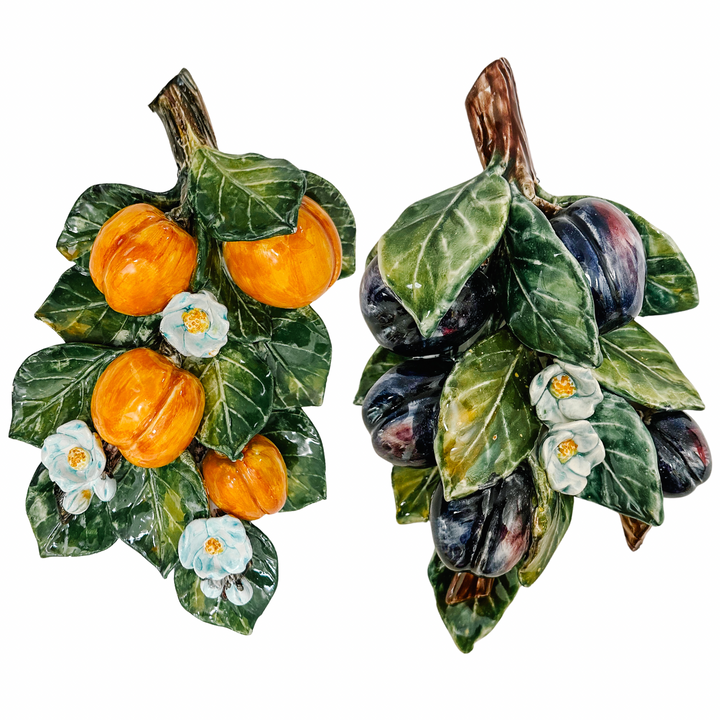 Italian Majolica Pottery Hanging Fruit Wall Plaques