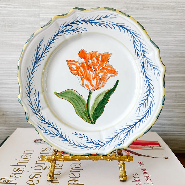 Italian Majolica Hand-Decorated Tulip Plate