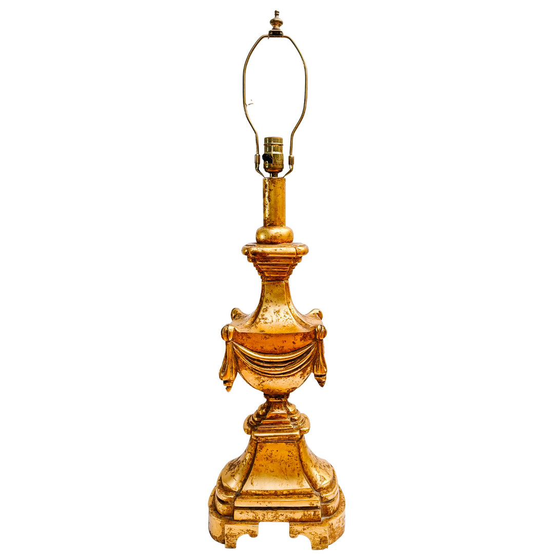 1960 Italian Neoclassical Carved Giltwood Table Lamps