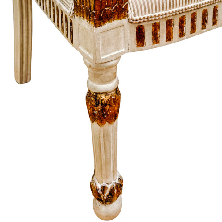 Vintage Italian Neoclassical Gilt & Painted Armchair Fauteuils With Rosette Carvings