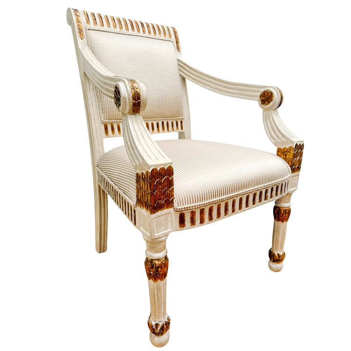 Vintage Italian Neoclassical Gilt & Painted Armchair Fauteuils With Rosette Carvings