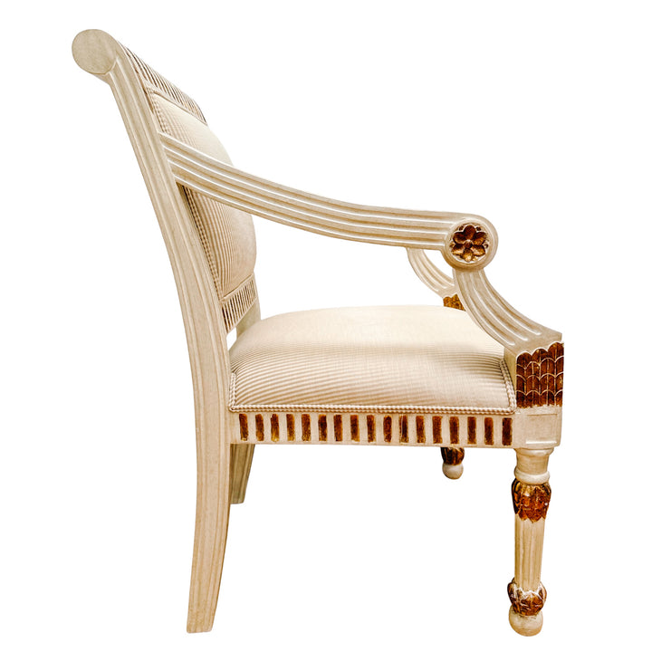 Vintage Italian Neoclassical Gilt & Painted Armchair Fauteuils With Rosette Carvings