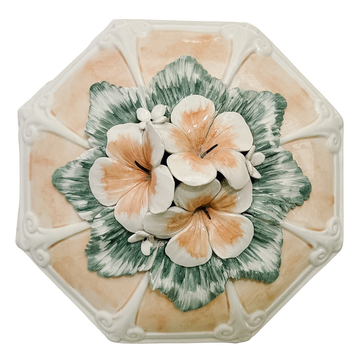 Italian Porcelain Pink Hibiscus Covered Dish