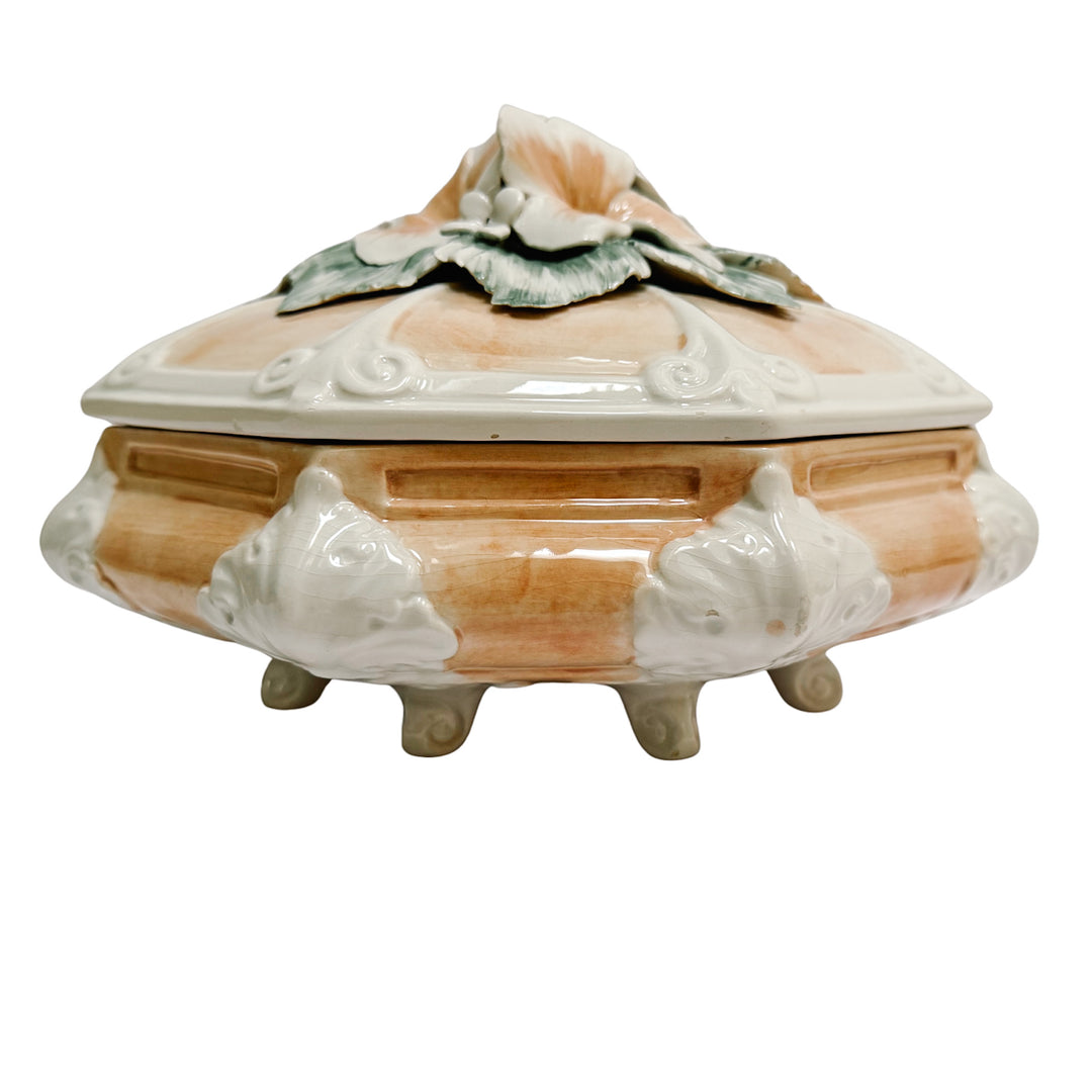 Italian Porcelain Pink Hibiscus Covered Dish