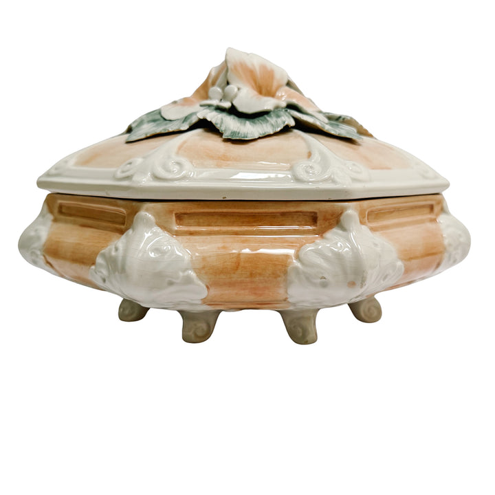 Italian Porcelain Pink Hibiscus Covered Dish