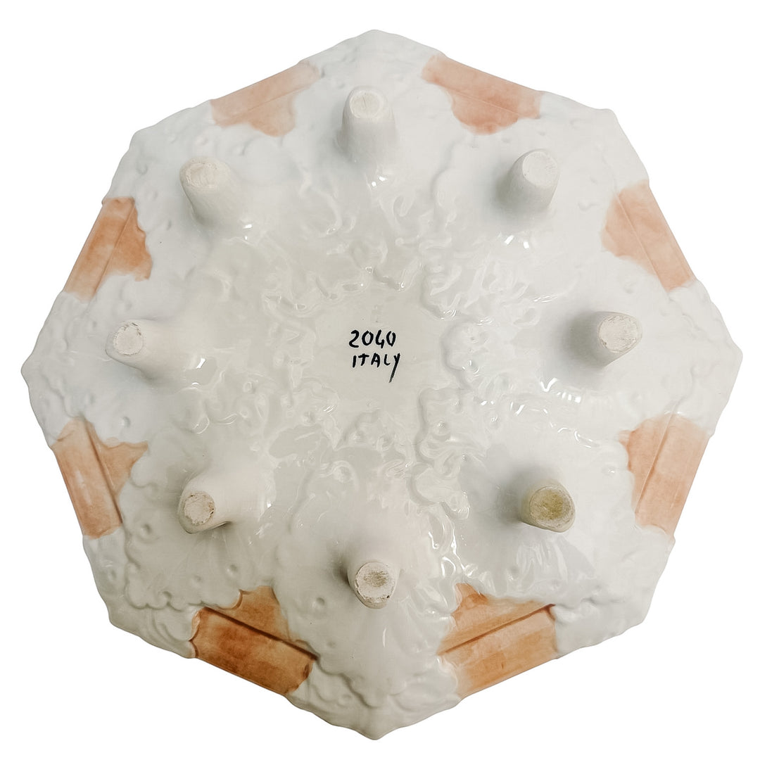 Italian Porcelain Pink Hibiscus Covered Dish