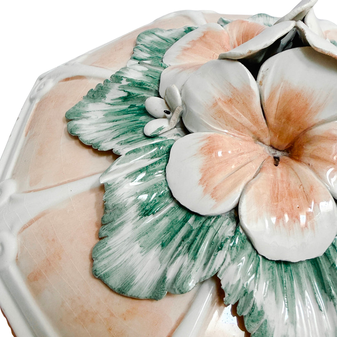 Italian Porcelain Pink Hibiscus Covered Dish