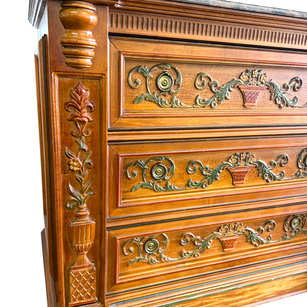 Italian Renaissance Revival Carved 3-Drawer Chest With Marble Top by Pulaski