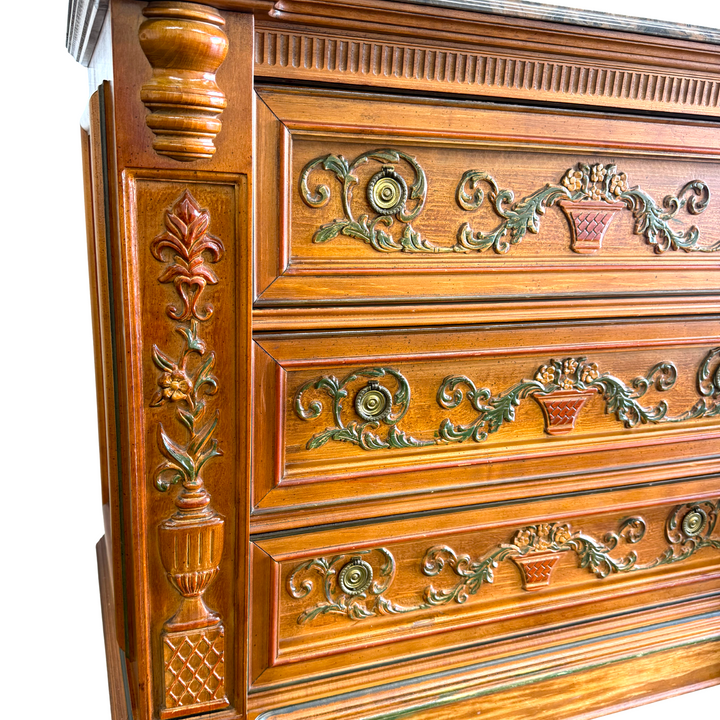 Italian Renaissance Revival Carved 3-Drawer Chest With Marble Top by Pulaski