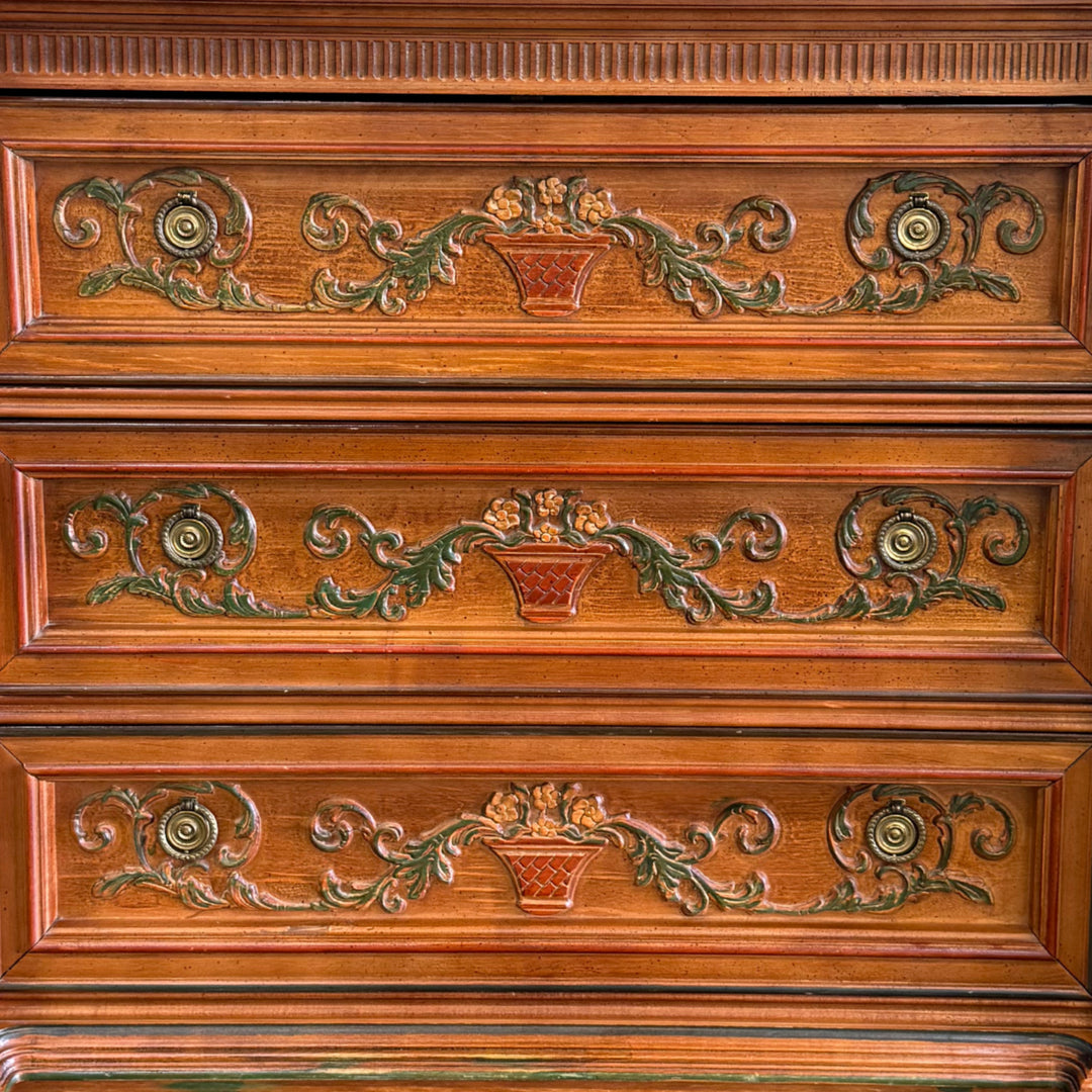 Italian Renaissance Revival Carved 3-Drawer Chest With Marble Top by Pulaski