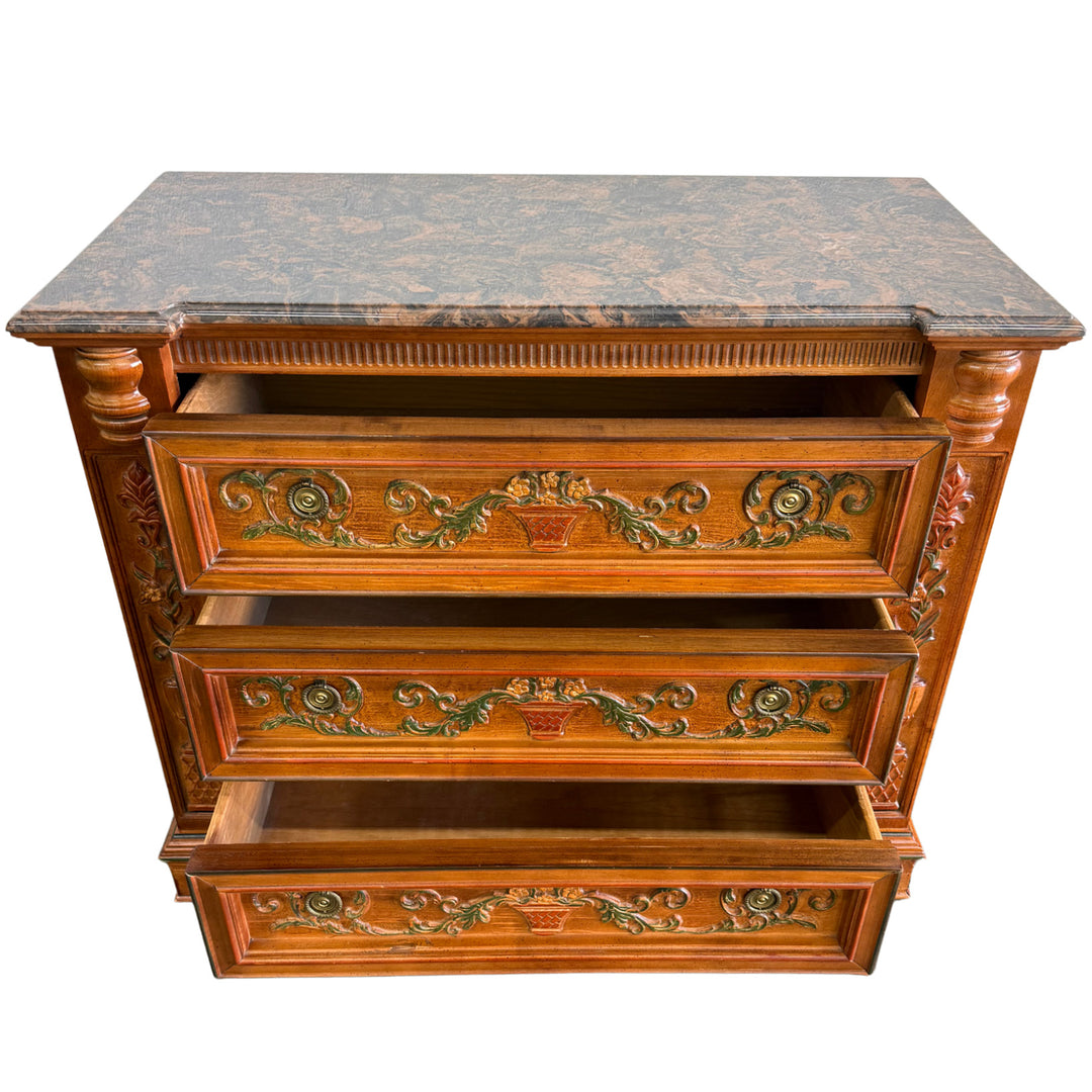 Italian Renaissance Revival Carved 3-Drawer Chest With Marble Top by Pulaski