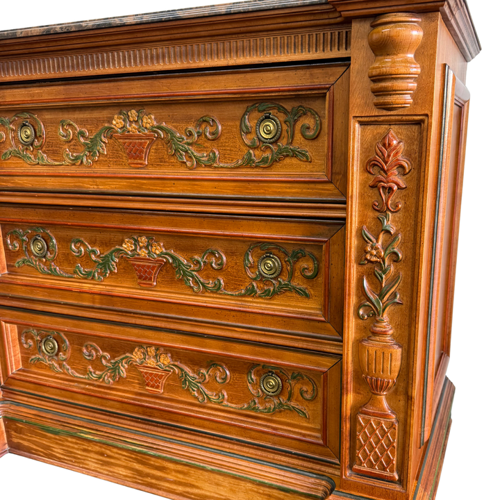 Italian Renaissance Revival Carved 3-Drawer Chest With Marble Top by Pulaski