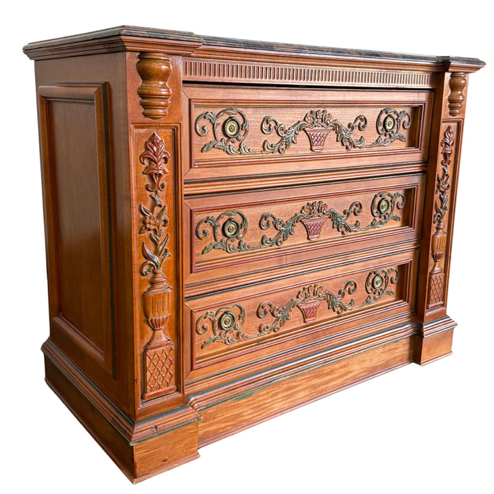 Italian Renaissance Revival Carved 3-Drawer Chest With Marble Top by Pulaski