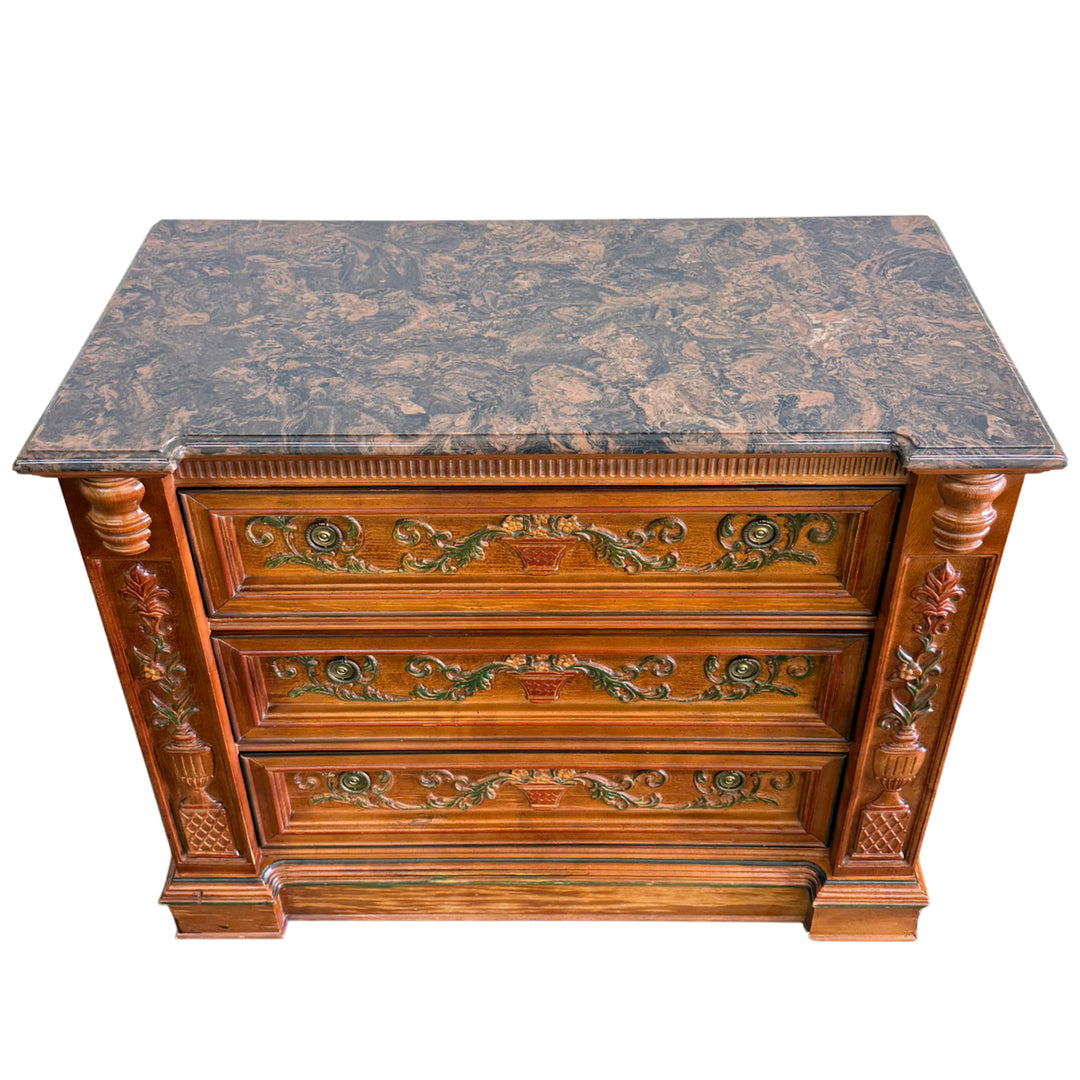 Italian Renaissance Revival Carved 3-Drawer Chest With Marble Top by Pulaski
