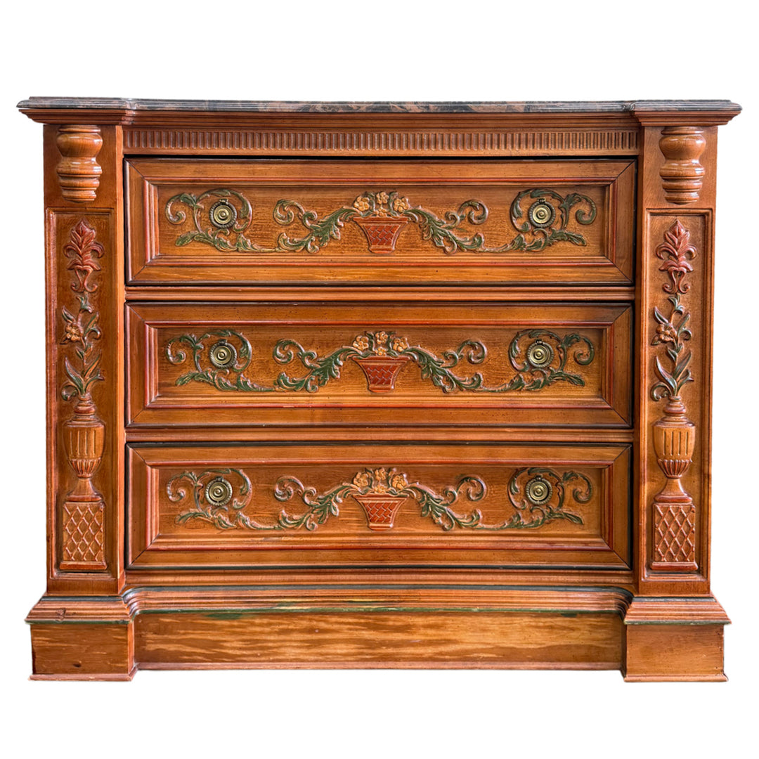 Italian Renaissance Revival Carved 3-Drawer Chest With Marble Top by Pulaski