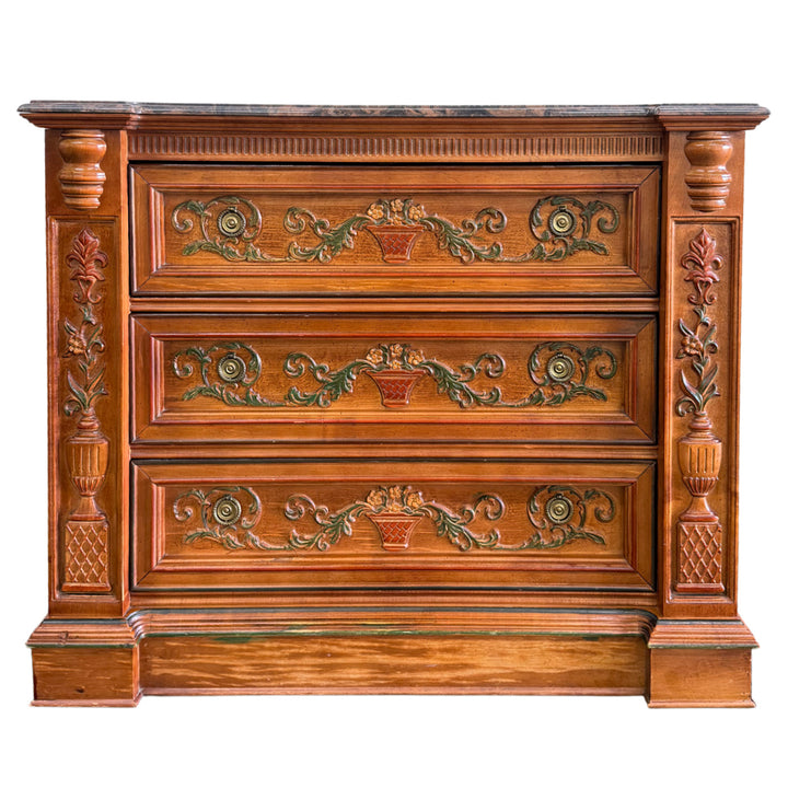 Italian Renaissance Revival Carved 3-Drawer Chest With Marble Top by Pulaski