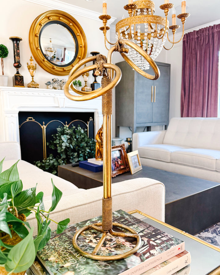 Italian Tole Gilt Rope Three Ring Towel Holder