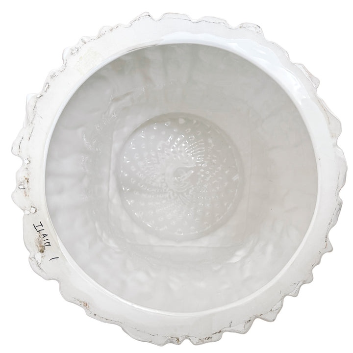 Italian White Glazed Ceramic Garden Stool With Tassels