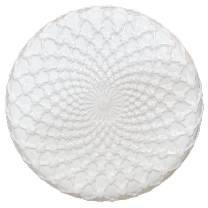 Italian White Glazed Ceramic Garden Stool With Tassels