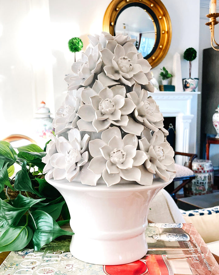 Italian White Glazed White Magnolia Topiary